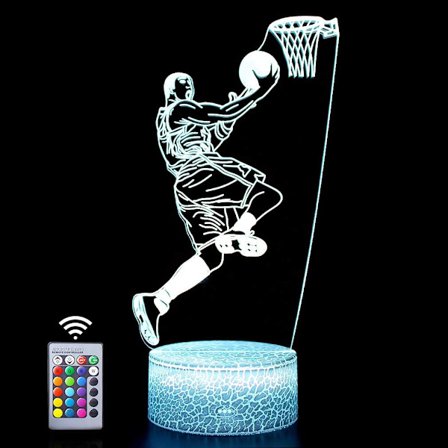 NBA Basketball 3D Lampe Fødselsdagsgave Natlys, 16 Farver Skiftende & Fjernbetjening Illusionslysgaver Ideel til Teen Drenge Børn
