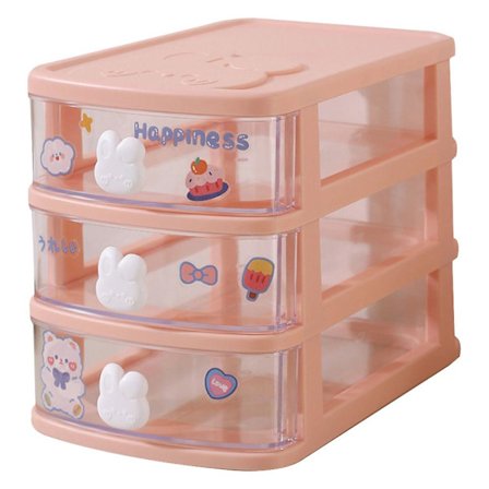 Sød opbevaringsboks til piger, skrivebordsopbevaringsskuffe med flere lag, lille kaninhåndtag - hvid