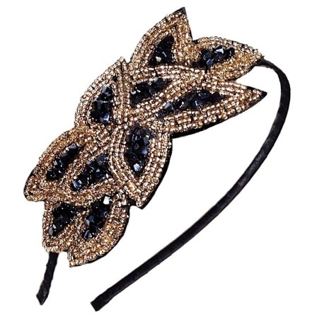 Pääpanta 1920-luvun Gatsby Lehti Helmillä Koristeltu Naisten Hiustarvike Naamiaisjuhliin (Musta Kulta)