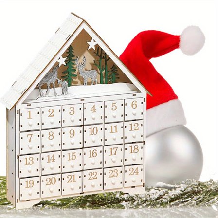 24-Laatikoinen Valkoinen Puinen Joulunlaskentakalenteri - Talvi Joulu Työpöydän Koriste - Ainutlaatuinen Lomakodin Sisustus Halloween-Kaudelle (FMY)