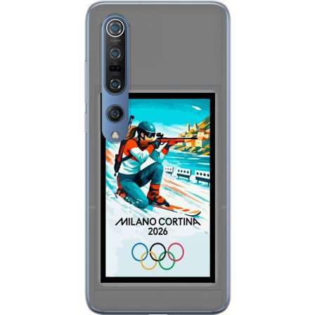 Kompatibelt Mobildeksel til Xiaomi Mi 10 Pro 5G Retroplakat Cortina Milano 2026 med fjell, vintersportsutøvere, italienske trikolor, Milano-katedralen