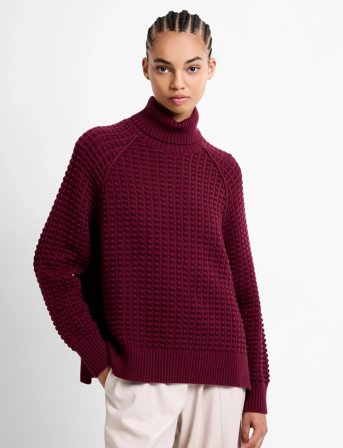 French Connection Keya Popcorn Ls High Nk Jumper - Burgundy - S