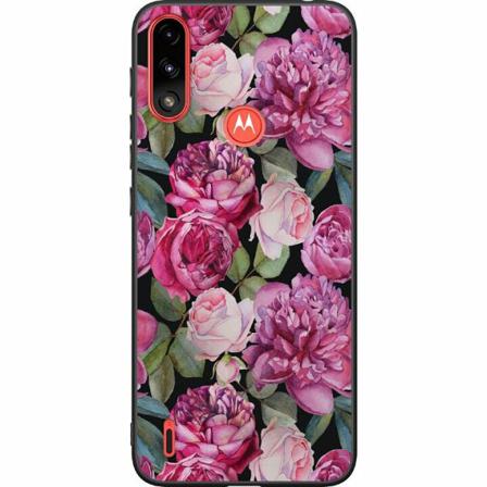 Motorola Moto E7i Power Svart Skal Blommor