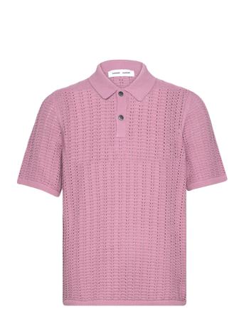 Saleon Polo 15164 Designers Knitwear Short Sleeve Knitted Polos Pink Samsøe Samsøe