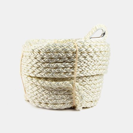 Ankerleine (multiplait) mit rostfreier Kausche Robline, 8-fach geflochtenes Polyester, Ø16 mm, 50 Meter, weiß - Boot