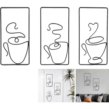 Pieces Svart Kaffe Metall Väggkonst, Svart Metall Väggdekor, Minimalistisk Metall Dekoration, för Dekorering av Vardagsrum, Be