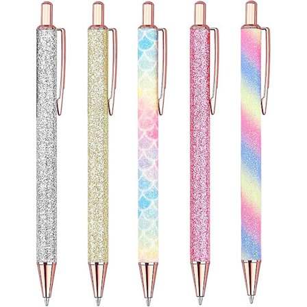 5 stk. kuglepenne, Crday Bling Metal kuglepenne, Crday Glitter Retractable Pretty