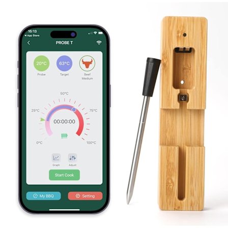 Trådløs Kødtermometer, Bluetooth-forbindelse og IPX7 vandtæt - Perfekt BBQ-tilbehør af
