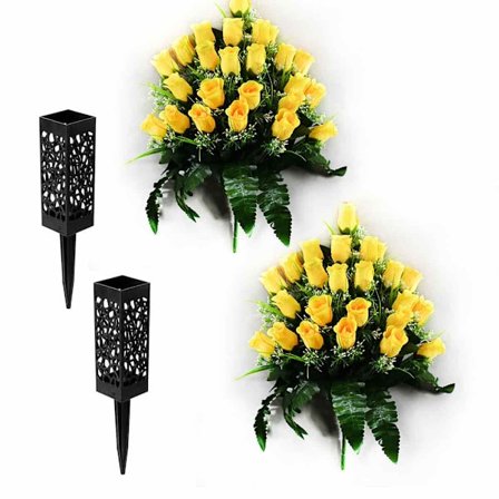 Gravblomstholder med pigg, værbestandig kirkegårdsvase for minneutstilling, brukervennlig blomsterkurv i plast, hul dreneringsdesign for