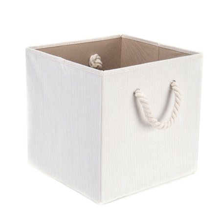 Beige hopfällbar förvaringslåda i bambu och bomullstyg med handtag, förvaringskorg, förvaringslåda för kök, barnrum, bokhylla, hylla