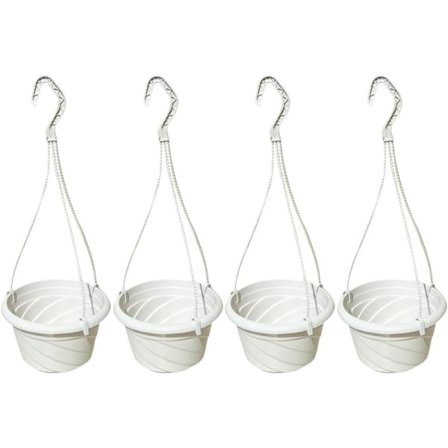 Hängande blomkrukor i plast med kedjekorg, vit