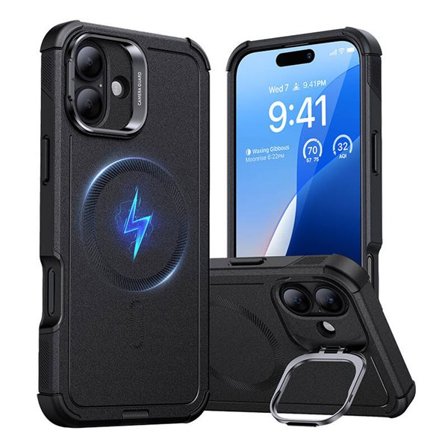 Cyber Tough (HaloLock) ESR-etui med stander til iPhone 16 Plus (sort)