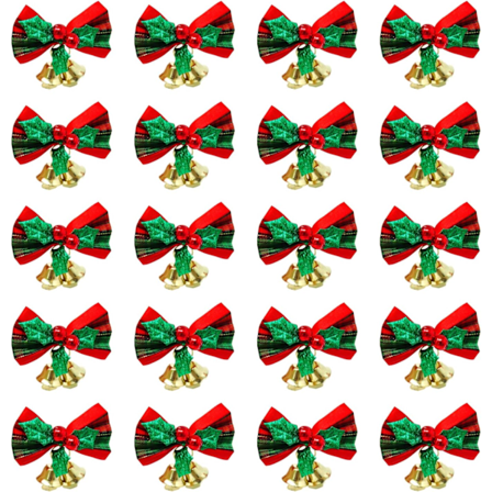 20 stk. julebånd med klokker, mini-sløjfeornament, juleguirlandebånd, dekorative sløjfer til juletræ, bryllupsfestdekoration