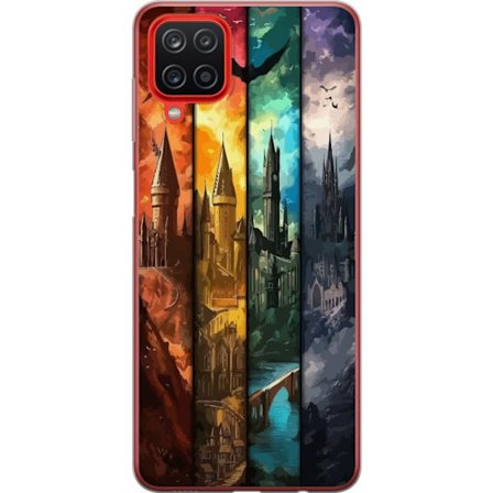 Kompatibel Mobilcover til Samsung Samsung Galaxy A12 Fire magiske slotte i forskellige elementfarver, episk fantasykunst med ild vand luft og mørke i