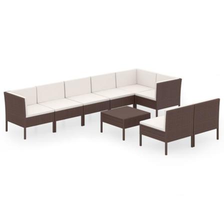 Vidaxl Loungegrupp För Trädgården Med Dynor 9 Delar Konstrotting Brun