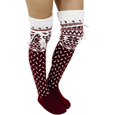 #Damstrumpor i bambu, knähöga - Burgunder, Snöflinga Julstrumpor#