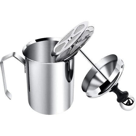 Ruostumattomasta teräksestä valmistettu käsikäyttöinen maidonvaahdotin, käsipumppu maidonvaahdotin suodattimella cappuccino-, kahvi-, latte- ja 