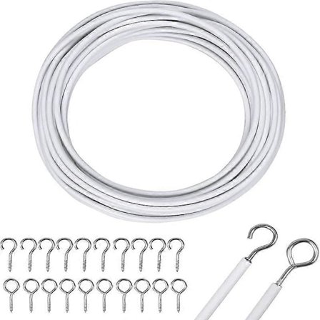 Gardinwire 10M Gardinwire Hvid Gardinwire med Gardinkroge og Øjer Gardinkabel snor Gardinsnor til Gardin