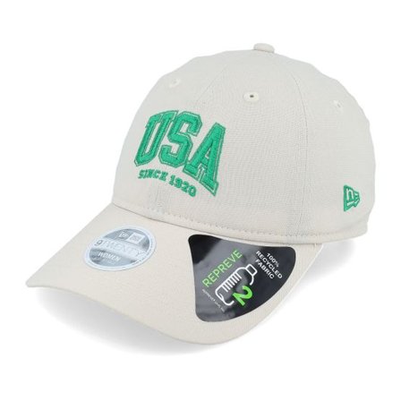 New Era - Beige unconstructed Keps - Womens Repreve USA 9TWENTY Stone/Green Dad Cap @ Hatstore