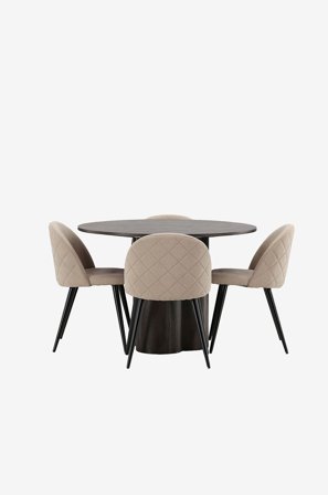Venture Home - Matgrupp Olivia med 4st stolar Velvet - Brun - Matgrupp 4 personer - Från Homeroom