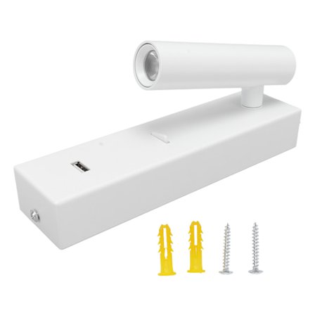 Justerbar Veggmontert Leselampe Plugg inn Minimalistisk LED Lampe med Bryter og USB-utgang 100-240V Hvitt Lys