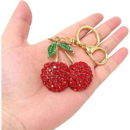 2 st Rhinestone Cherry Nyckelring Glittrande Frukt Cherry Med Blad Nyckelring I En Låda För Väska Plånbok Mobiltelefon Eller Bilhänge