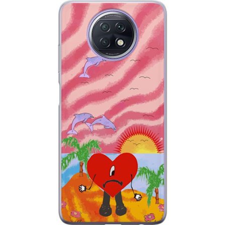 Kompatibelt Mobildeksel til Xiaomi Redmi Note 9T Bad Bunny i en fargerik quiltet jakke med hjertemønster og solbriller i moderne gatestil