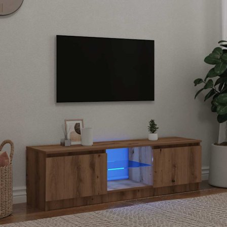 TV-bänk med LED-lampor artisan ek 140x40x36cm konstruerat trä