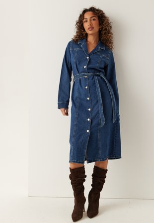 VERO MODA - Vmtelly Ls 7/8 DNM DRESS - Dark Blue Denim - Kläder - - Bubbleroom