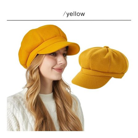 Ensfarvet uld beret, alsidig retro malerhat, gul