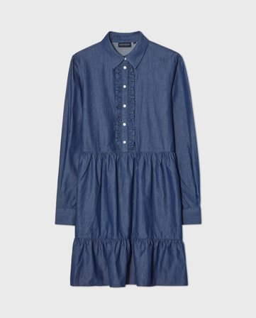 Lexington denim rüschen-tunikakleid mittelblauer denim