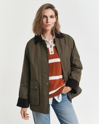 GANT - Vokset bomullsjakke til dame dark moss green