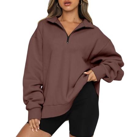 Dam V-hals Front Zip Enfärgad Sweatshirt Långärmad Toppar