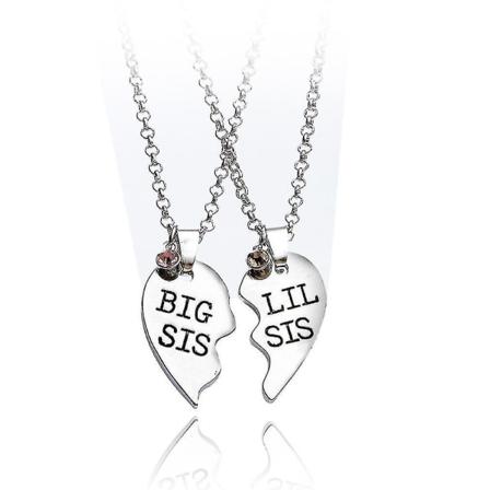 2 St Hjärtformat Flerdelat Halsband Big/lil Sis