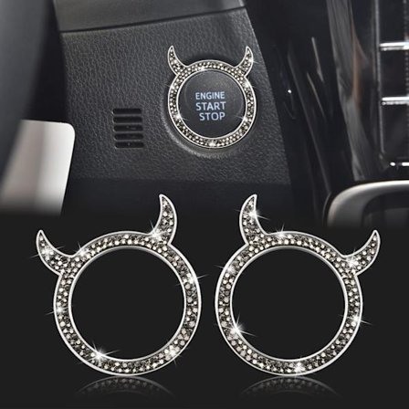 Bling Bilmotor Startknap Dæksel Universal Push Start Stop Dekoration 2 stk Rhinestone Lille Djævel til Bil Interiør Tilbehør