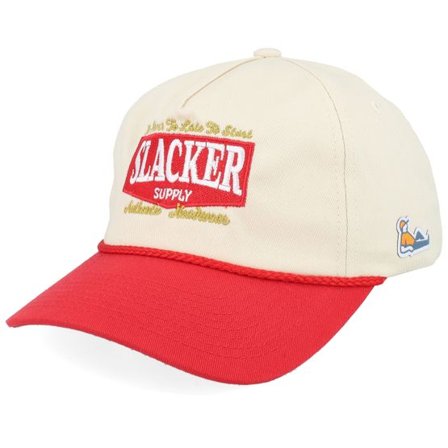 Slacker Supply - Beige adjustable Keps - Batch Logo Red Rope Stone/Red A-frame Golfer @ Hatstore