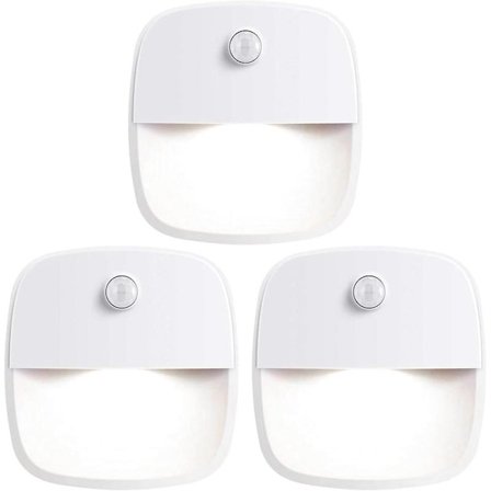 Bevægelsessensorlampe, 3-pak batteridrevet bevægelsessensor natlampe, bevægelsessensorlamper til indendørs brug