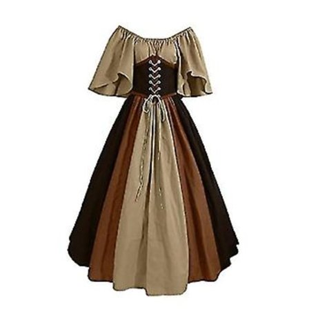 Middelalderligt tøj Dame Kortærmet Gotiske Kjoler Retro Festkjoler Prom Kjole (M Brun)