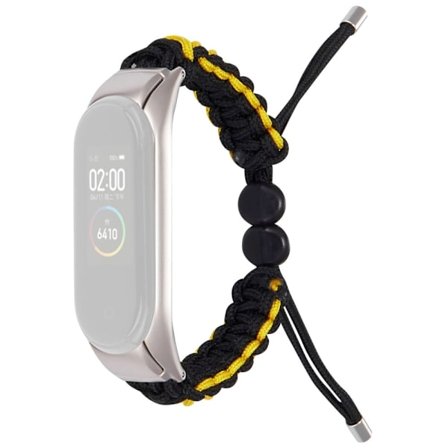 Xiaomi Mi Smart Band 6 / 5 nylon klockarmband med dragsko - Svart / Gul