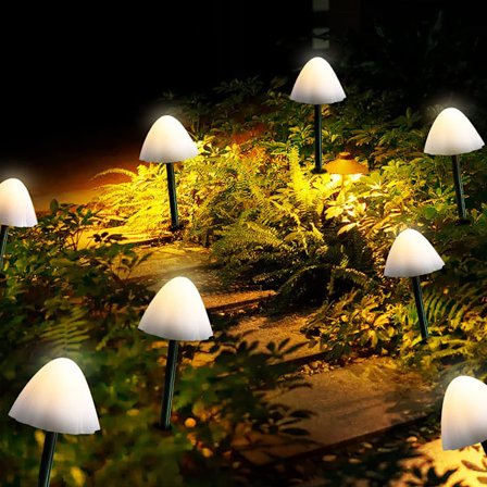 Udendørs Svampeindretning, Solcelledrevet Lysstreng, Let at Installere, Vandtæt til Have, Terrasse, Græsplæne (12 Mini Svampelamper)