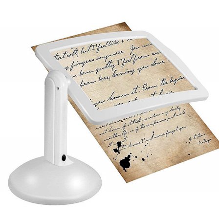 Rektangulär förstoringsglas med LED-ljus, helsida förstoringsglas med ljus handsfree A4 helsida, för böcker, synskadade, äldre, sömnad, smycken, 