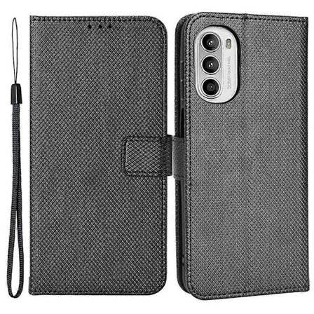 Motorola Moto G52 4G/G82 5G iskunkestävä timanttikuvioinen jalustallinen PU-nahkainen suojalompakkokotelo