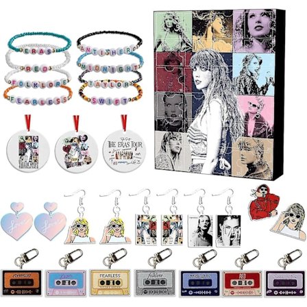 Taylors Julekalender Dekoration 24 stk. Gave Jul Akryl Dekoration Nøglering Armbånd Øreringe Overraskelse Jul til Favorit Jul[GPA]