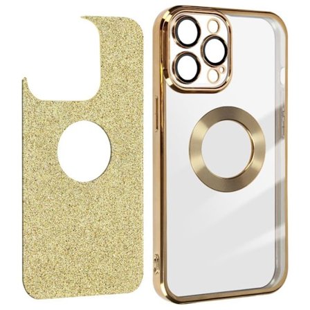 iPhone 12 Pro Cover - ADVARSEL - Guld Paillette - Silikone Gel - Elegant - Kamera Beskyttet