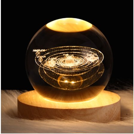 3D Saturn Kristallkula Nattlampa för Barn Glaskula Nattlampa med Träbas Fantasidekoration Kristallkula Saturnus LED Galaxy Planet Nattlampa