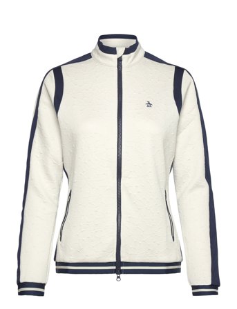 Knit Embossed Floral Colourblock Jacket Cream Original Penguin Golf
