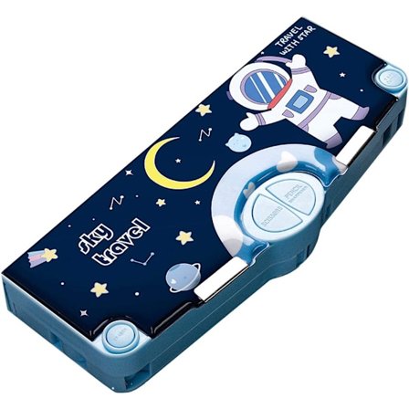 Multifunksjonell pennal, pennboks med 2 rom for studenter - Tegneserie mønster stasjonært sett med pop-out saks og blyantspisser