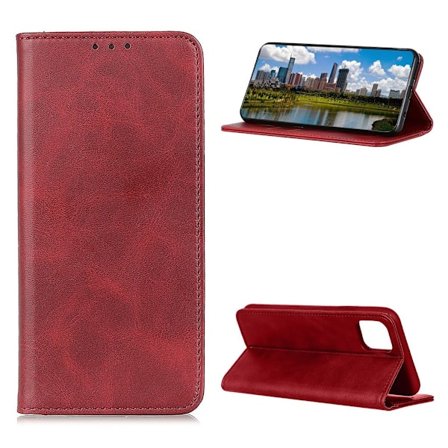 Lompakko-style Aitoa Nahkaa Läppäkotelo For iPhone 12 / 12 Pro - Punainen