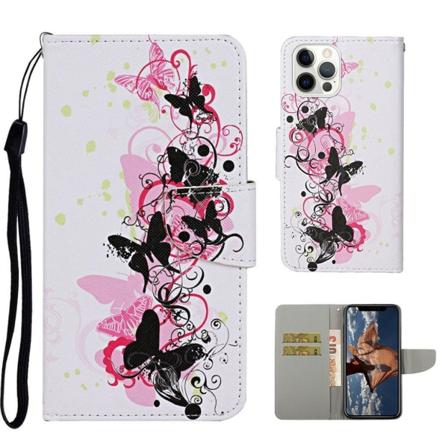 Wonderland iPhone 13 Pro flip etui - Sort/Pink Sommerfugl Multicolor
