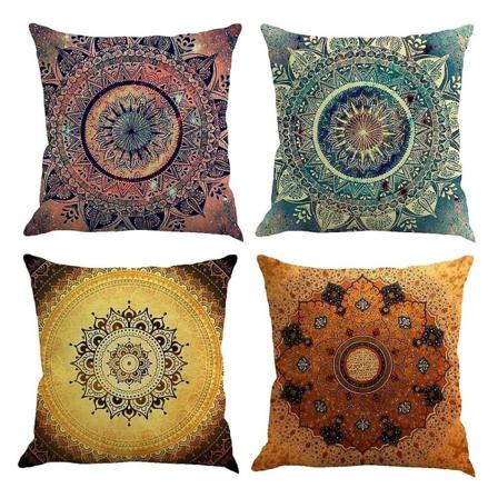 Set med 4 Mandala Kuddfodral Bohemisk Dekorativ Kvadratisk 18 X 18 Tum 45 X 45 Cm Boho Kudde